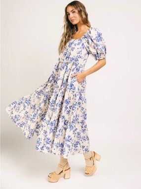 Zoco NWOT Floral Puff-Sleeve Maxi Dress M Peasant Boho Gypsy Hippie Wedding